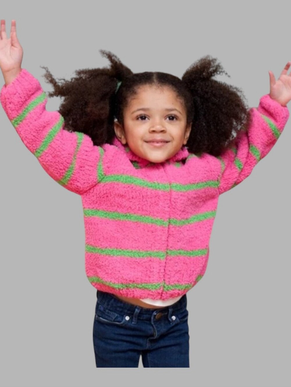 Angel Dear Girl's Chenille Pink and Green Striped Hooded Jacket